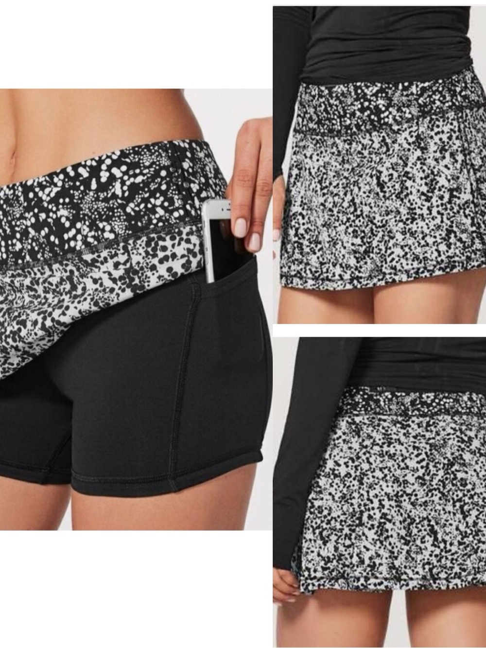 lululemon athletica Black and White Speckle Skort with Built-In Black Shorts